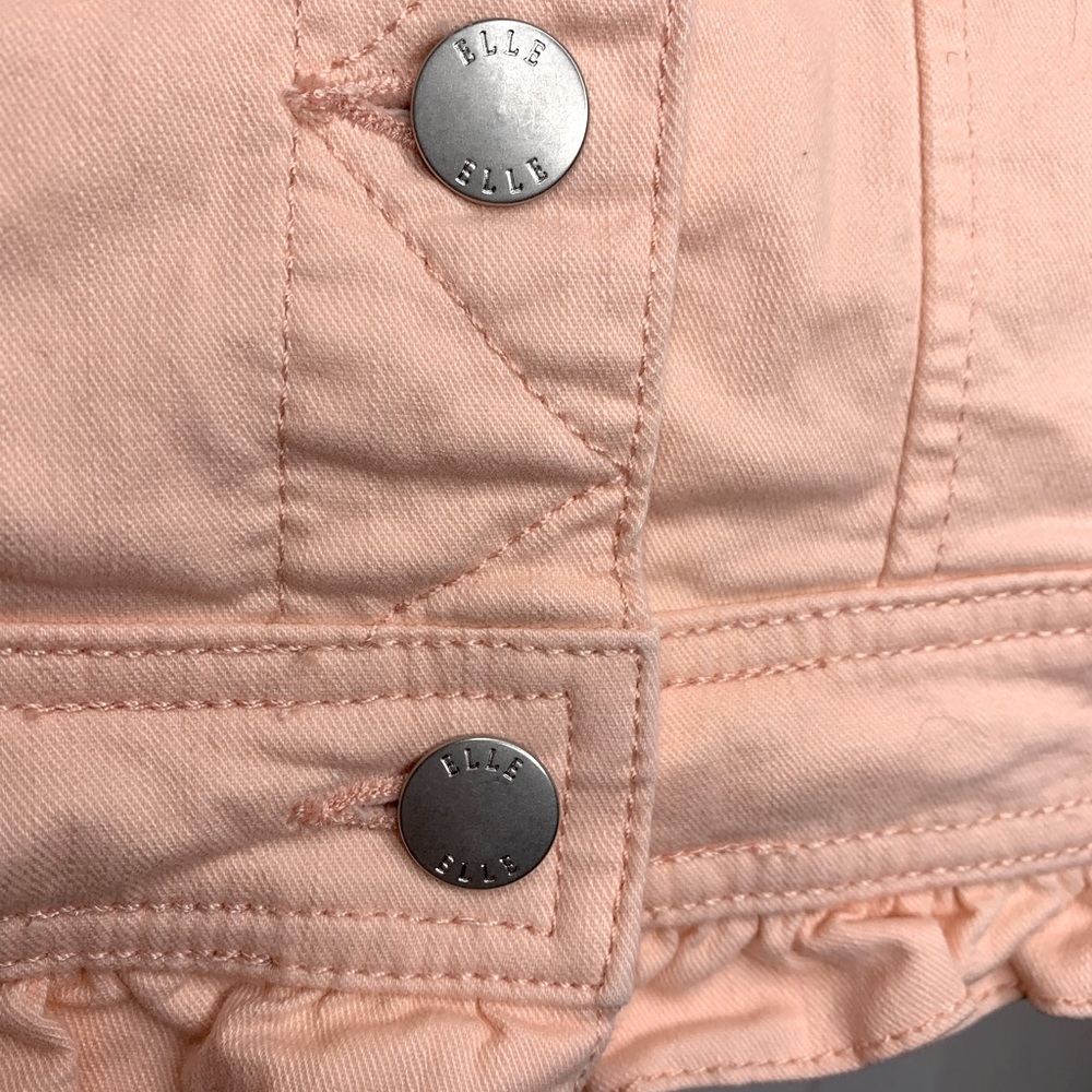 Elle “satin peach” cropped Ruffle Jean Jacket, Size S - Picture 5 of 8